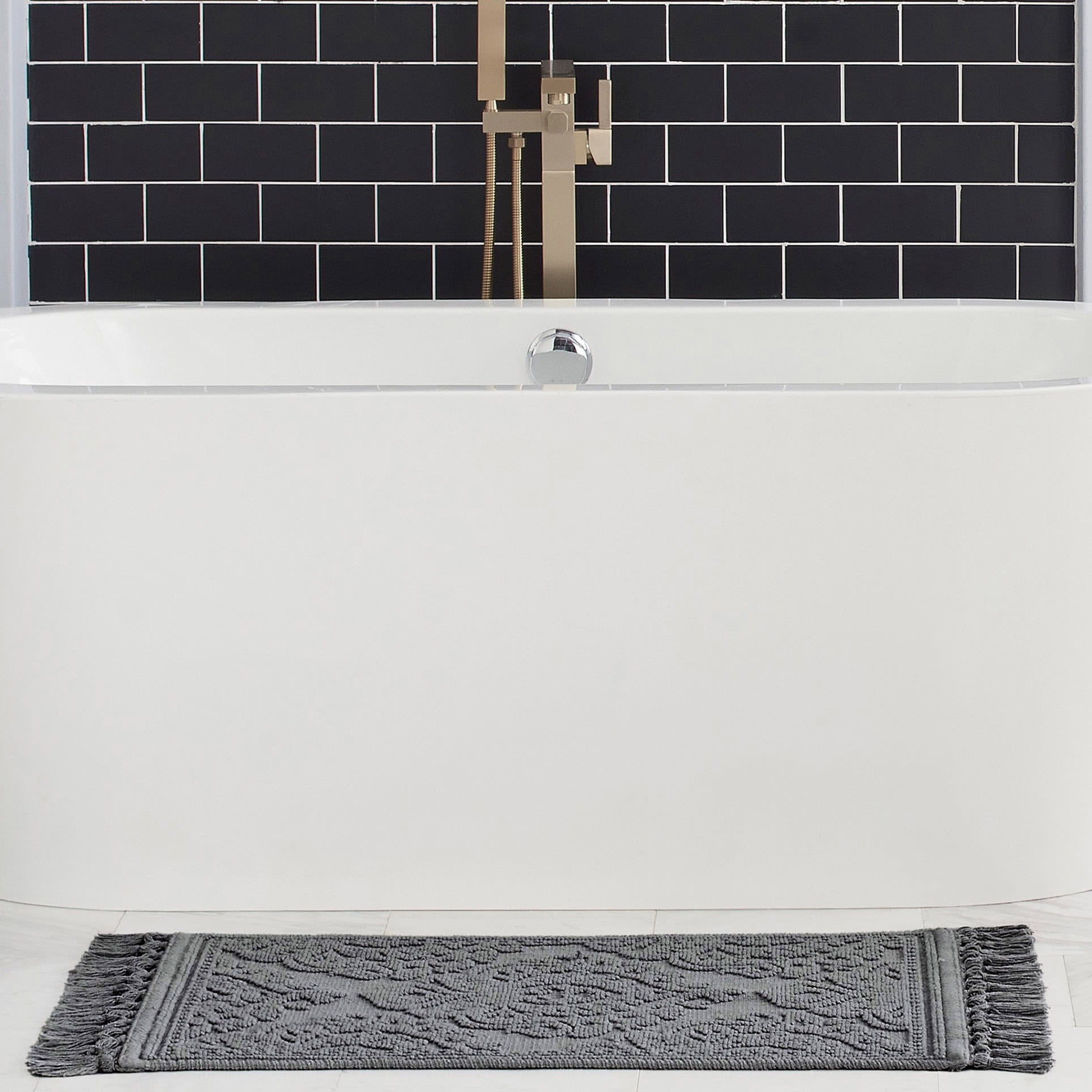 Jean Pierre Ricardo Cotton Fringe 2-Piece Bath Rug Set, Dark Grey