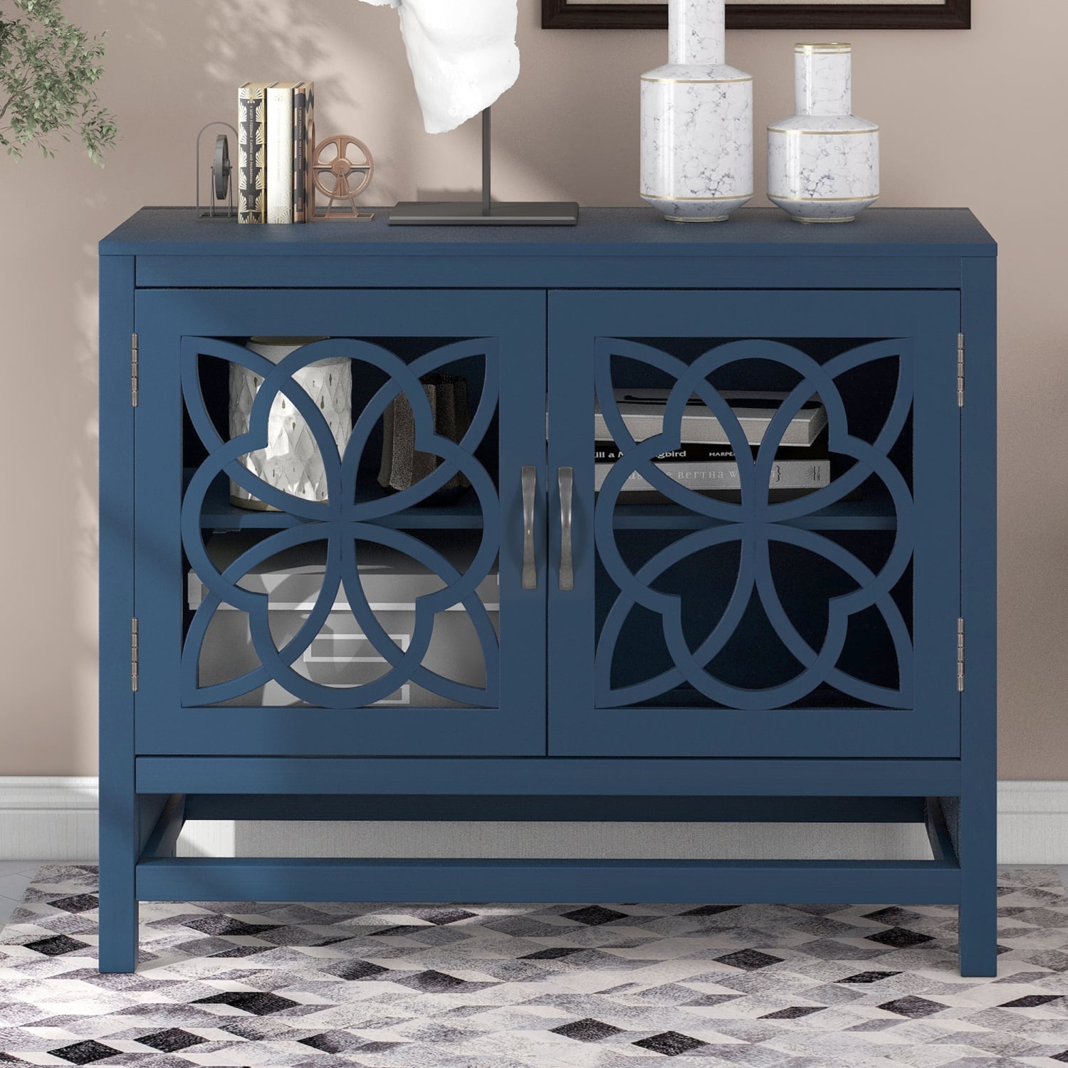 Clearance! Ustyle Wood Accent Buffet Sideboard Storage with Doors and Adjustable Shelf