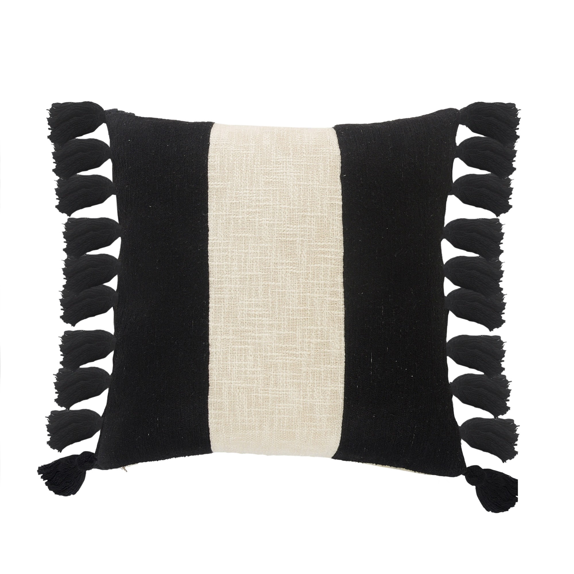 Laddha Home Designs Handwoven Broad Striped Cotton Throw Pillow Cover - 20" - White and Black