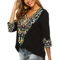thumbnail image 4 of Women's Boho Embroidered Peasant Tops 3/4 Sleeve V Neck Mexican Bohemian Shirts  Summer Shirts, 4 of 6