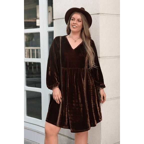 Plus Size Womens Babydoll Dress (1XL, BurgundyRed)