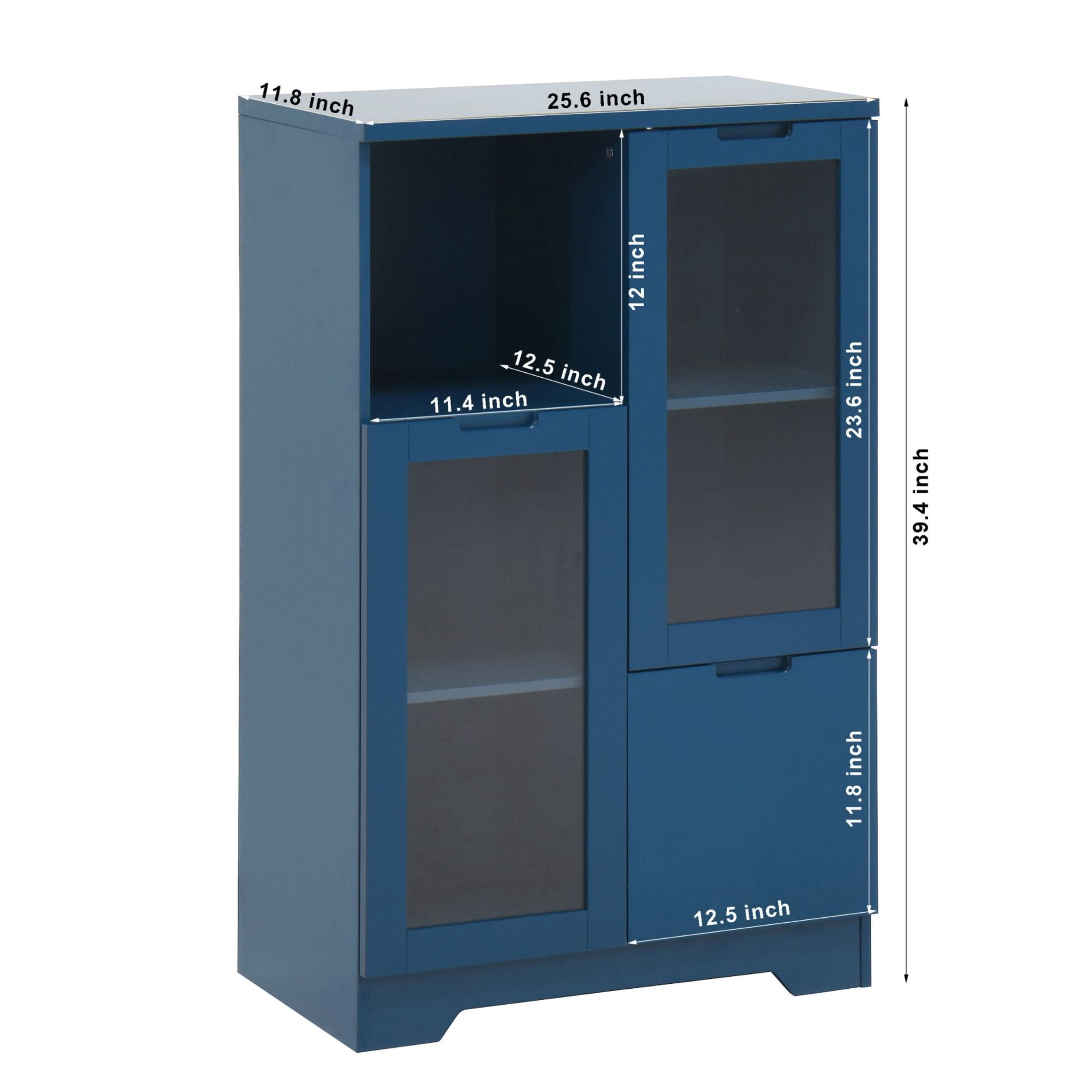 Noble House Storage Cabinet with Glass Doors and Drawer, Adjustable Shelves, Navy Blue