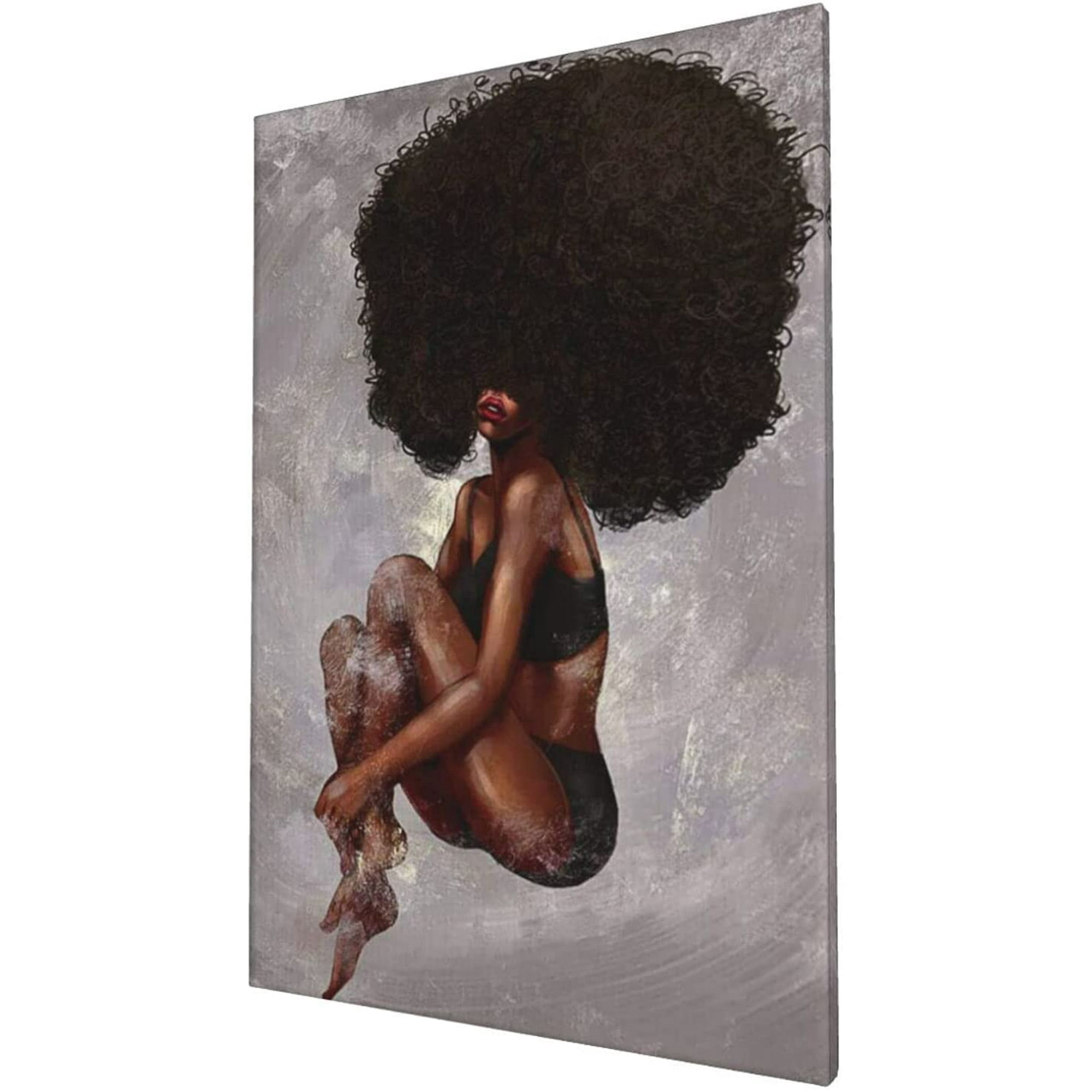African American Wall Art Black Woman With Big Curly Hair Canvas Paintings  Abstract Woman Portrait Poster Sexy Afro Girl Pictures Modern Framed  Artwork For Living Room Bedroom Bathroom Ready to Hang |