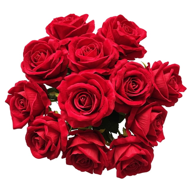 20 Red Silk Roses Artificial Flowers – Realistic Bouquet, Cloth, Home Decor, Romantic Gift