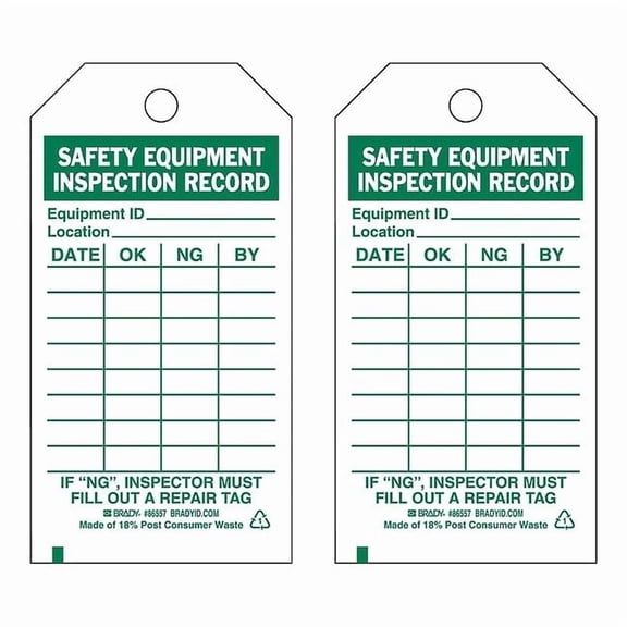Brady Saf Eapt Inspection Rcd Tag,Grn/Wht,PK10 86557