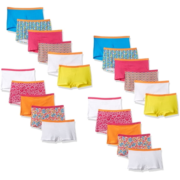 Fruit of the Loom Girls' Little Cotton Underwear, Multipacks (Packs of 22 & 24), 22 Pack-Boyshort-Fashion Assorted, 8