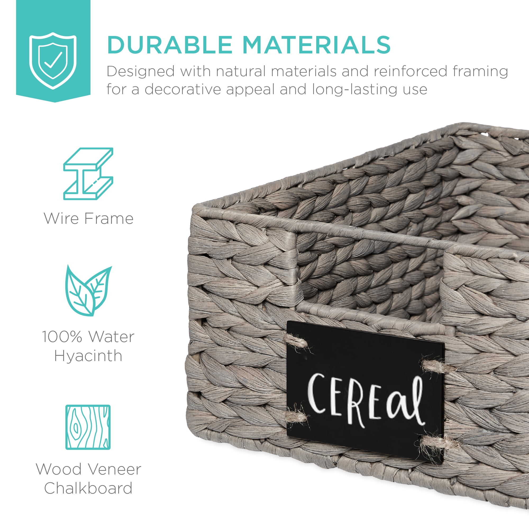 Best Choice Products Set of 4 12in Woven Water Hyacinth Pantry Baskets w/ Chalkboard Label, Chalk Marker - Gray