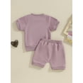 thumbnail image 5 of Musuos Baby Girl 2Pcs Spring Outfits 6 12 18 24M 3T Fuzzy Letter Embroidery Short Sleeve Tops + Shorts Set Toddler Clothes, 5 of 10