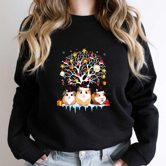 Funny Guinea Pig with St. Nick Hat Christmas Graphic Tee, Holiday Pet SW16998 Unisex Sweatshirt, Up to Size 5XL