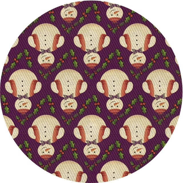Ahgly Tapis Rond Lavable en Machine Intérieur Transitionnel Feuille d'Automne Marron Vert, 8 Pieds Rond