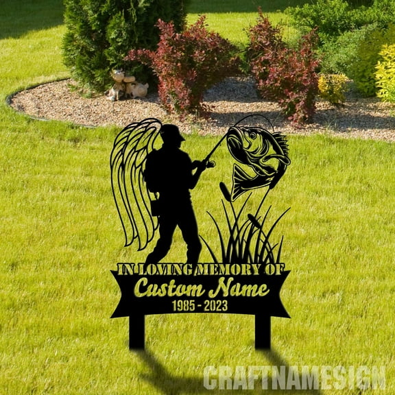 Craftnamesign Custom Fisherman Memorial Stake, Dad Memorial Plaque with Stake, Dad Memorial Sign