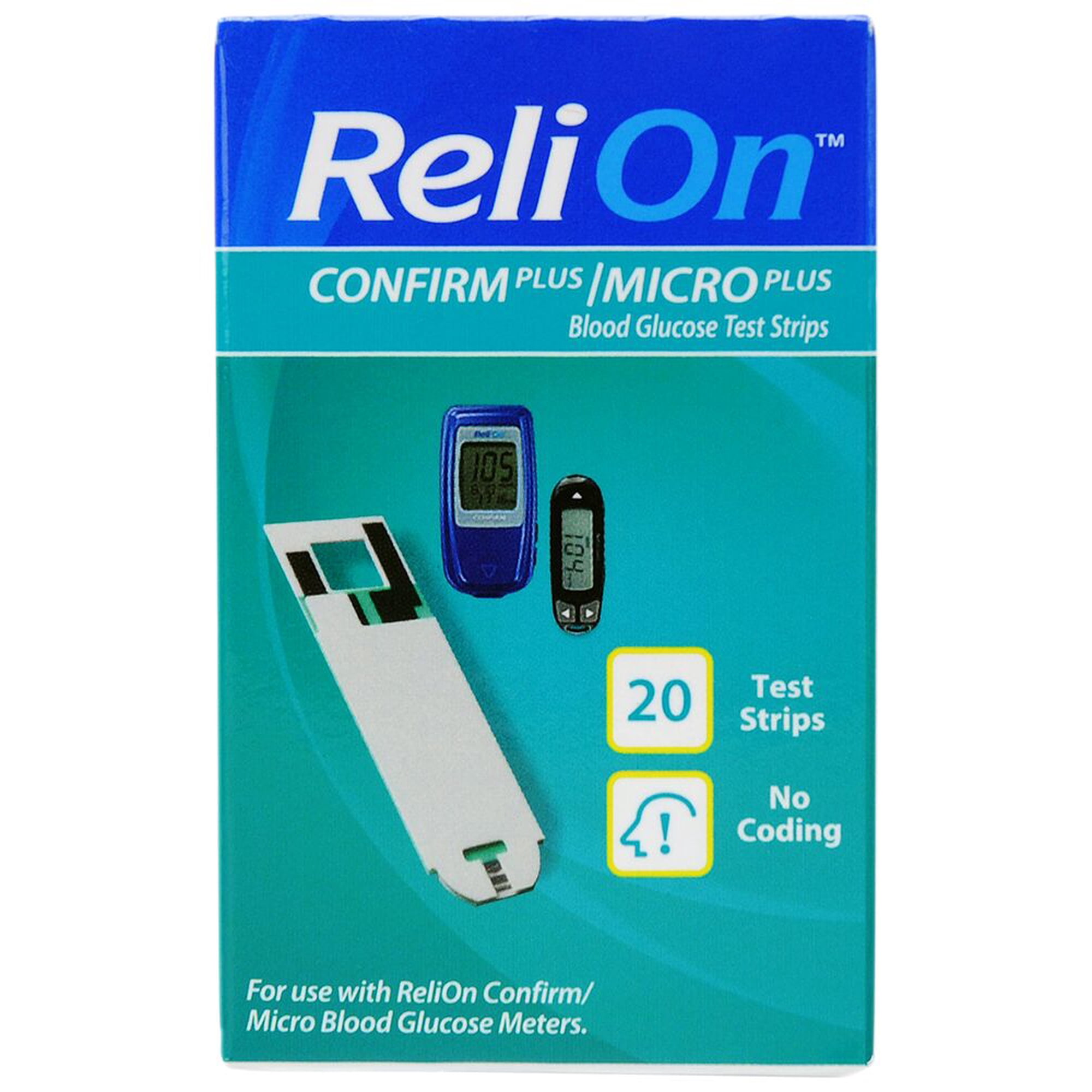ReliOn Confirm/Micro Plus Blood Glucose Test Strips, 20 Ct