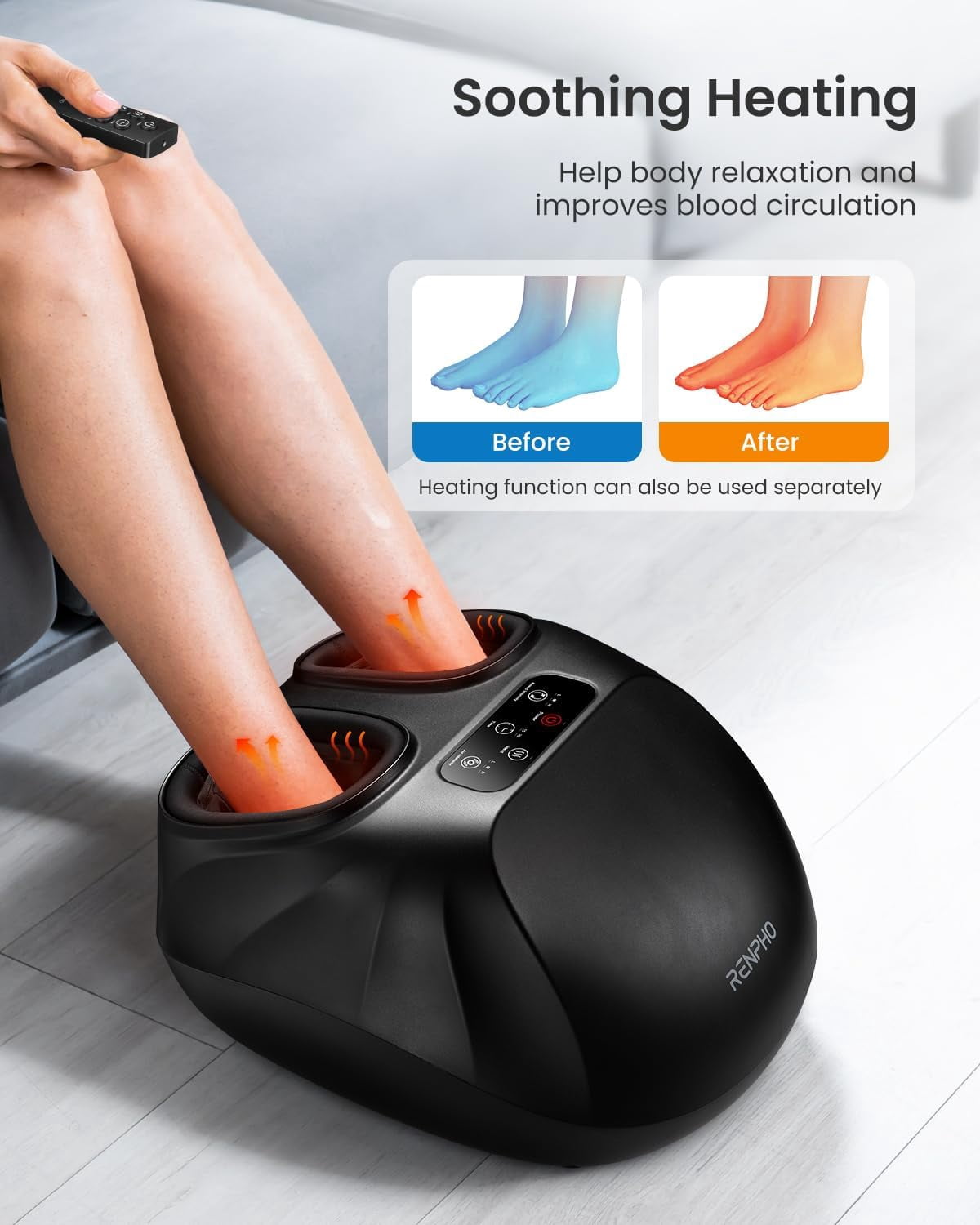 RENPHO Shiatsu Foot Massager with Remote, Foot Massager Machine with Heat, Relieve Plantar Fasciitis and Tired Muscles,  Mothers Day Gift for Mom Women, Fits Men feet Size up to 14