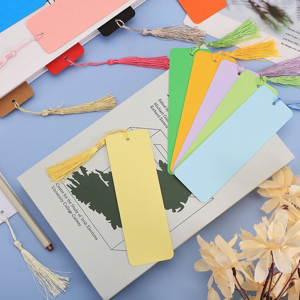1set Blank Bookmark Making Kit Including Kraft Paper Rectangle Card Polyester Tassel Decorations Mixed color 260pcs/set