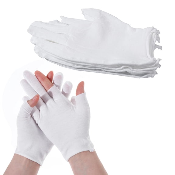 10 Pairs White Cotton Moisturizing Gloves, Touchscreen-Friendly Gloves, Fingerless Glove for Fishing, Sport, Running, Biking, Driving, Golf, Garden, Rowing and Billiards