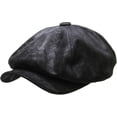 thumbnail image 2 of 100% Genuine Leather Black Mens Ivy Hat Golf Driving Ascot Flat Cabbie Newsboy, 2 of 9