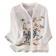 thumbnail image 3 of White Womens Tops Women's Cotton Linen Embroidered Shirt Tops Boho 3/4 Sleeeve Tunic Top Elegant Blouse Shirts for Women, 3 of 5