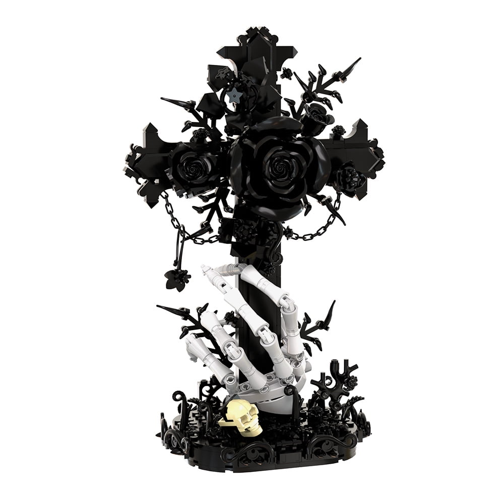 Dark Gothic Cross Rose Model Building Block Set Gothic Decor Skeleton Construction Toy Lego-Compatible 497pcs
