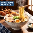 thumbnail image 4 of Ramen Bowls Set of 4, 33 oz Ceramic  Style Noodle Bowls, 8 Inch Conical Pho and Udon Bowls with Black Rim, Ribbed Texture, Microwave & Dishwasher Safe, 4 of 6