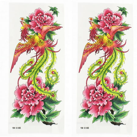 Unique Bargains 2 Sheets Flower Phoenix Pattern Paper Sticker Temporary Tattoos