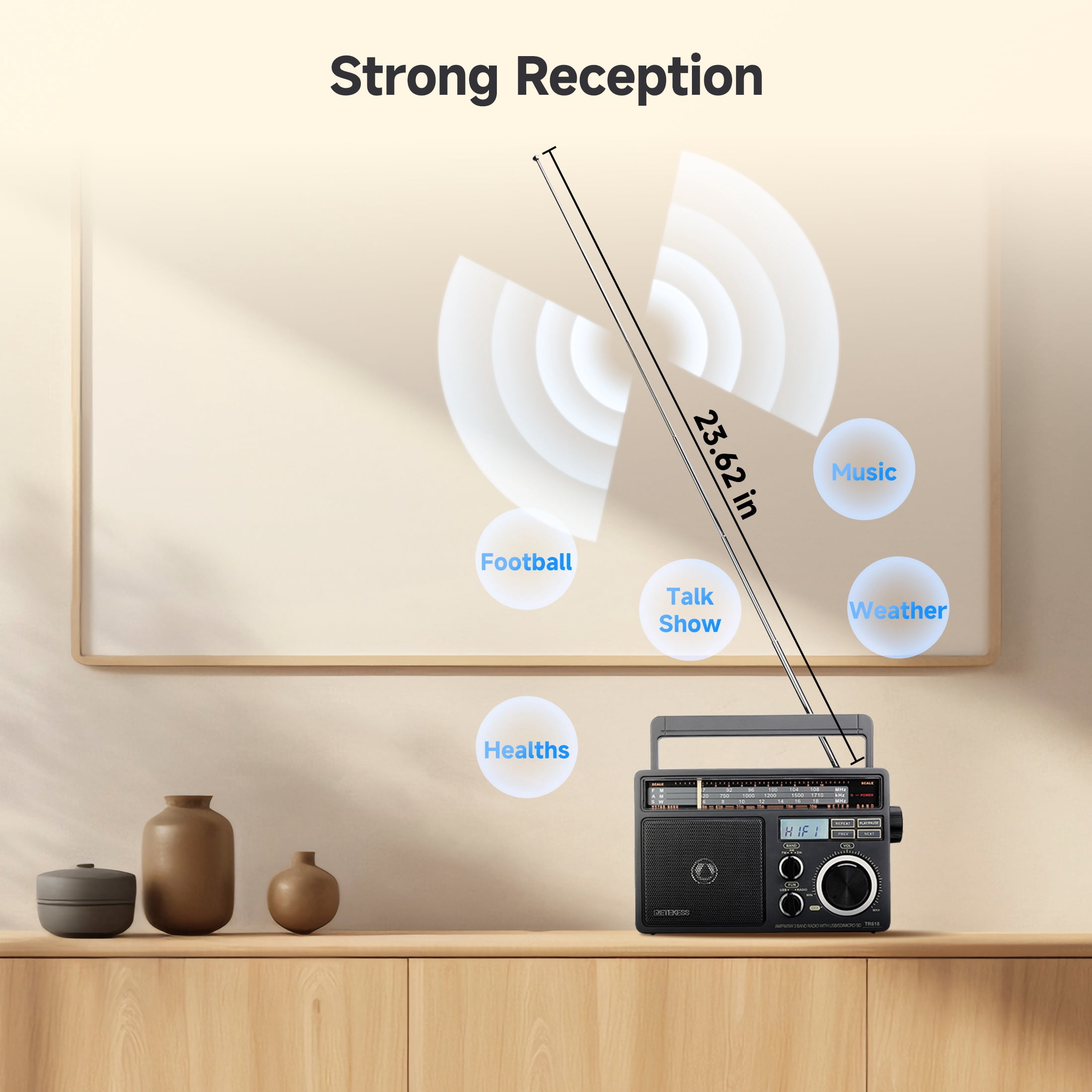Retekess TR618 AM FM Radio, Portable Radios,D Battery Operated or AC Power, Big Speaker, Emergancy radio,for Home Kitchen or Drive in,Father's Day