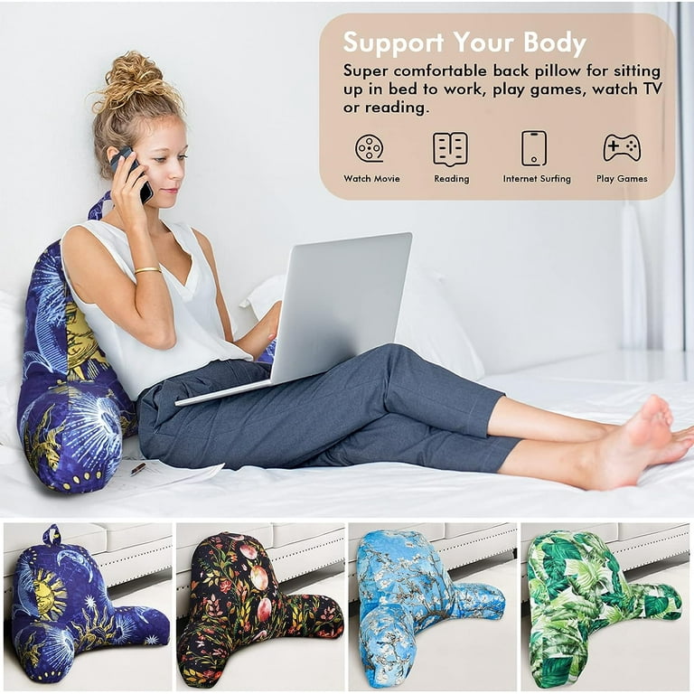 Moon and Sun Reading Pillow Back Support Rest Pillow for Adult Backrest Pillows with Arms for Sitting in Bed Reading Working Playing Games