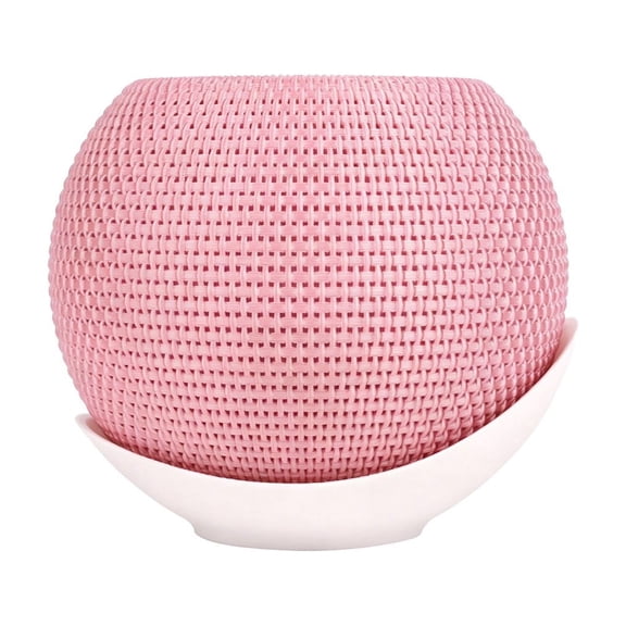 Modern Two-Tone Woven Textured Small Flower Pot with Saucer for Indoor Decor, Durable Plastic Bonsai and Succulent Planter for Living Room and Home Styling