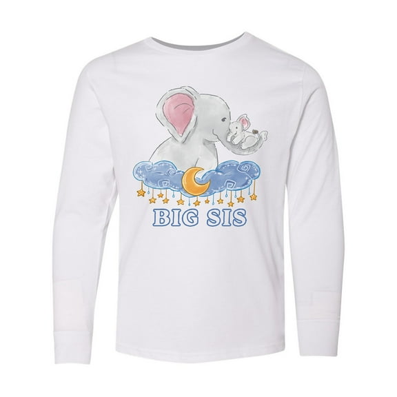 Inktastic Big Sis Cute Elephants with Moon and Stars Long Sleeve Youth T-Shirt