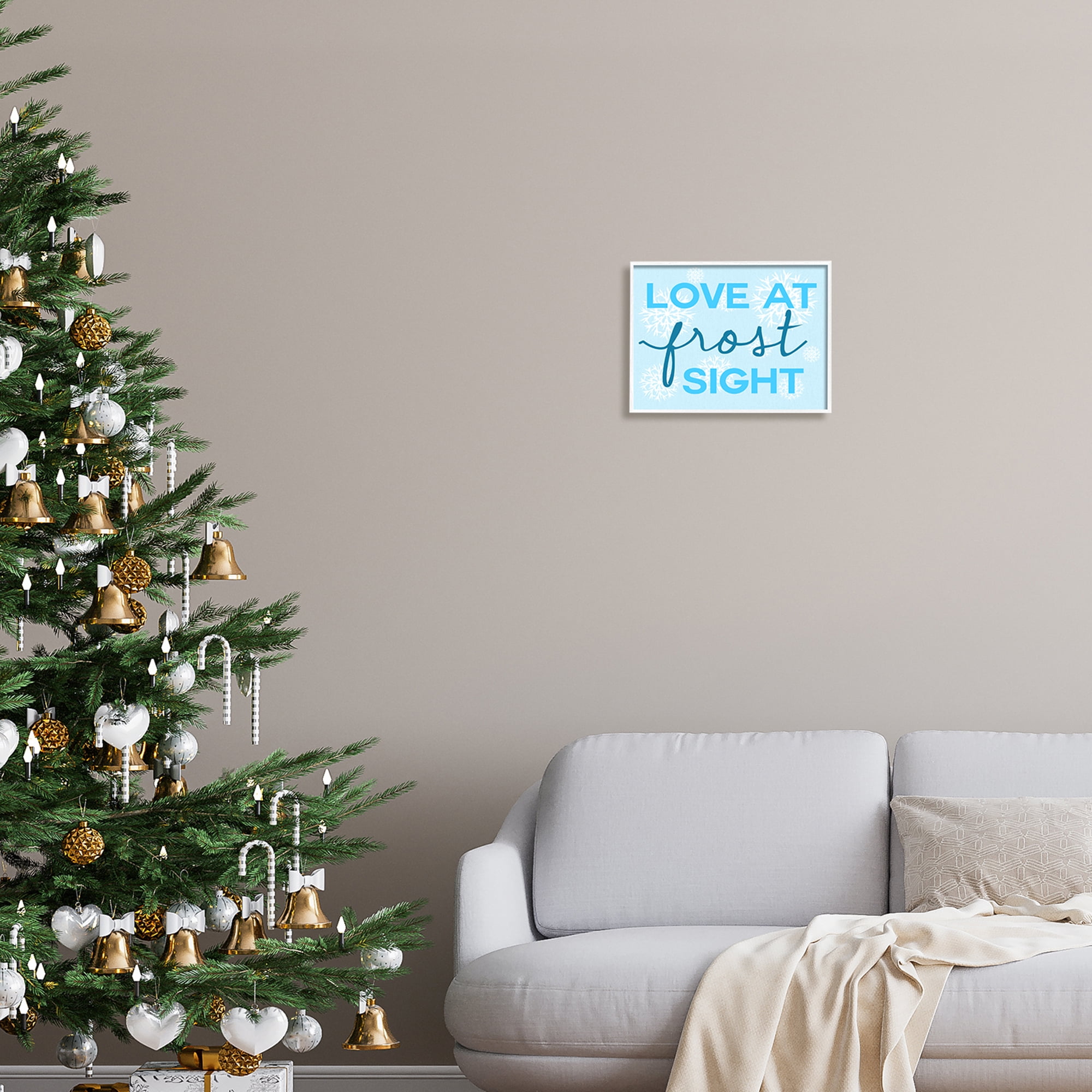 Stupell Industries Love at Frost Sight Pun Holiday Painting White Framed Art Print Wall Art, 14 x 11