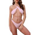 thumbnail image 1 of INSPIRAR CHIC Conjuntos de Bikini de Mujer con Cruce de Tirantes de Punto Acanalado de 2 Piezas, Parte Superior con Tirantes y Parte Inferior en Triángulo, Trajes de Baño, Pequeño, Rosa, 1 of 5