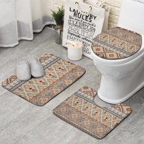 Orange Geometric Diamond Cross Pattern Bathroom Rugs Sets 3 Piece,Toilet Cover Set,Absorbent Non Slip Bathroom Mats Sets with U-Shaped Contour Rug Toilet Rug Set