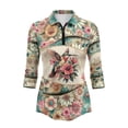 thumbnail image 2 of Uorisanigo Hummingbird Flower Women's 3/4 Sleeve Athletic Golf Shirts Comfortable Women's Dry-Fit Golf Polo Shirts Relaxed Casual Soft Tennis Tops Zip Up Collar Outing Wear Size 2XL, 2 of 7