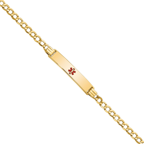 14K Solid Yellow Gold Medical Alert Cuban Name Bar Identification ID Bracelet