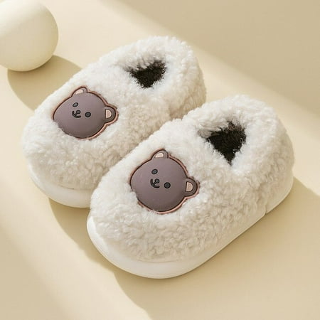 

CoCopeanut Cute Bear Home Slipper Lovely Cartoon Child Cotton Shoes Winter Comfortable Warm Plush Kids Slippers Toddler Indoor House Shoes