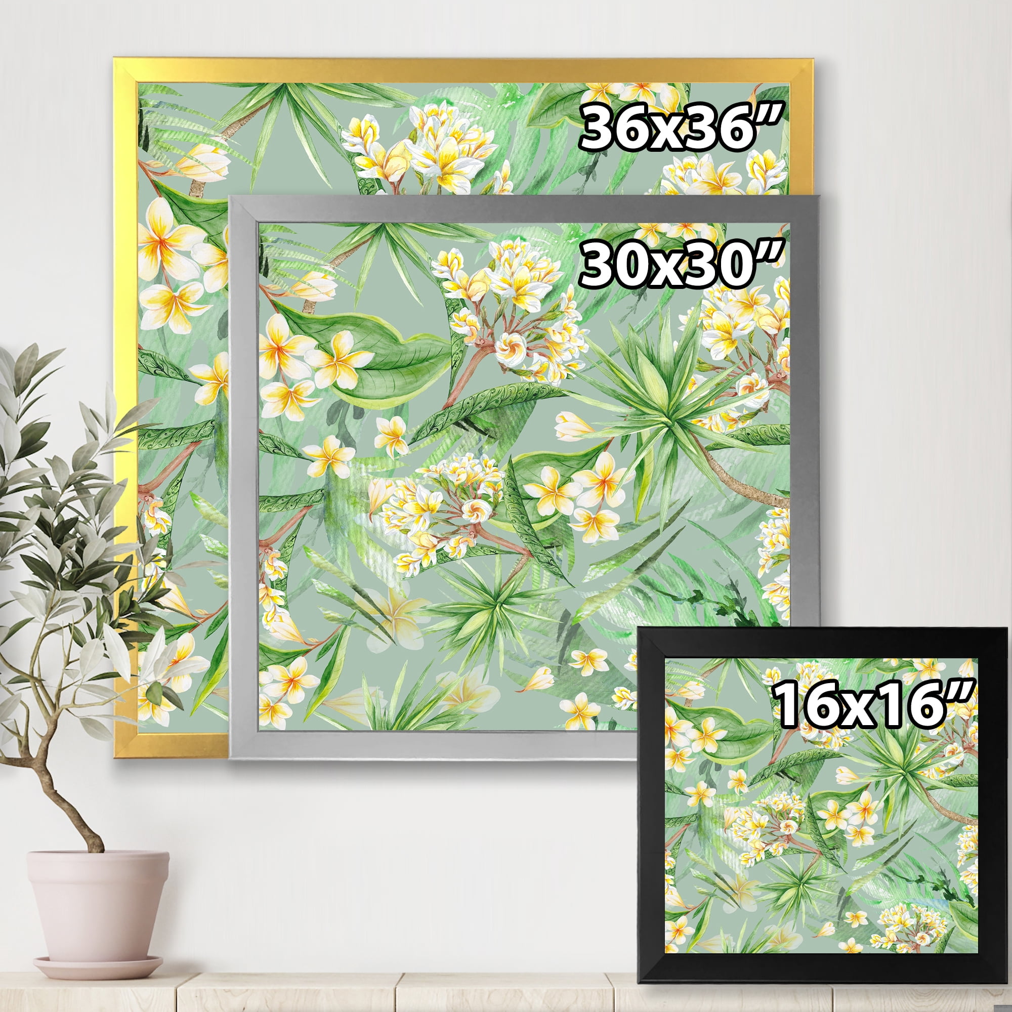 Designart 'Yellow Flowers and Tropical Foliage XIV' Modern Framed Art Print