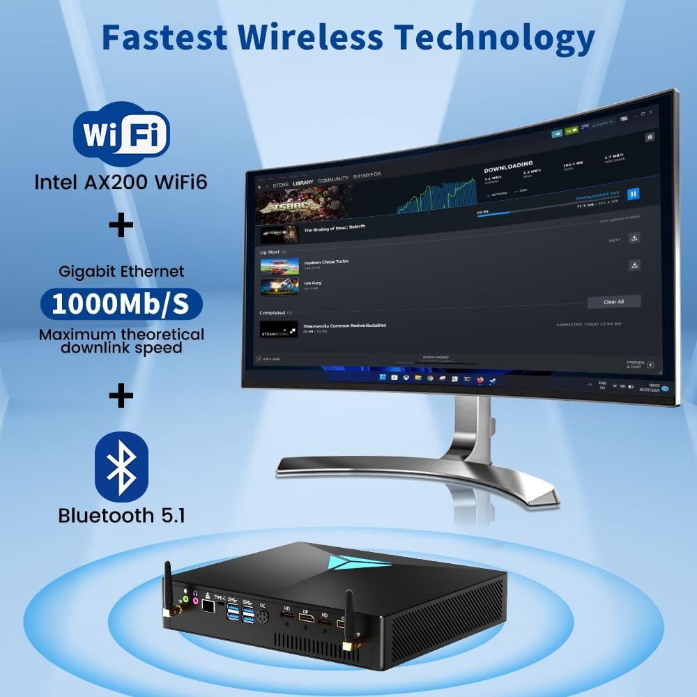 Mini PC Gaming i9-9900KF, Desktop Computer GeForce RTX3050 8G, Windows 11 Pro, 16G DDR4 RAM 2T NVME SSD, 8K,HDMI*2, DP*2 Four Display, WiFi6 Bluetooth 5.2 for Gaming/Design