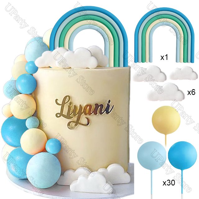 1 Juego de adornos para tarta de oso rosa, bohemios, arcoíris, desnudos, bolas rosas para bebé, decoraciones para tarta para cumpleaños, bautismo, Baby Shower, recuerdo de fiesta