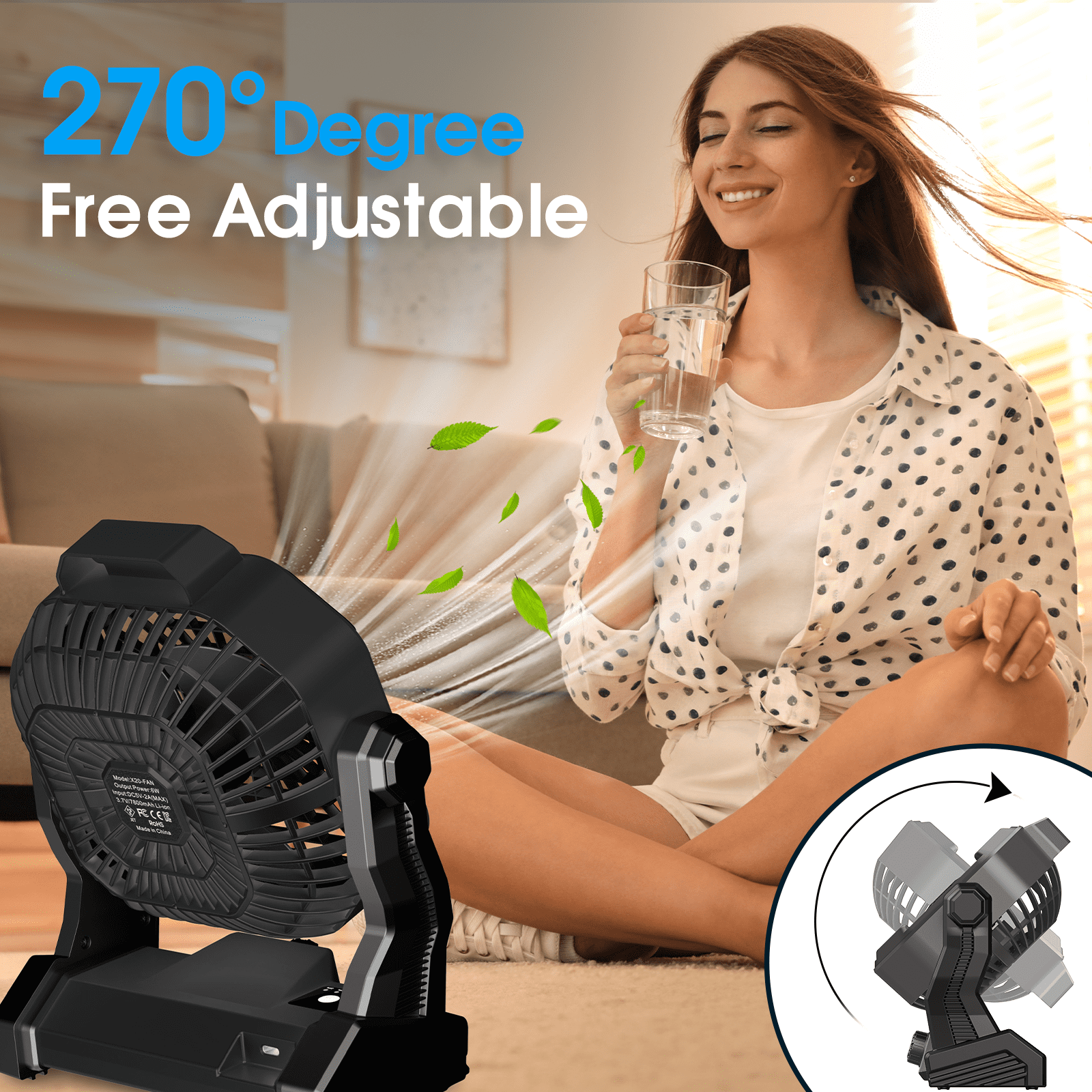 JINLICTE Camping Fan with LED Lantern, 10400 mAh 9 Inch Portable Rechargeable Battery Powered Fan with Stepless Speed and Quiet Battery Operated for Picnic, Barbecue, Fishing,Home, Tent Black