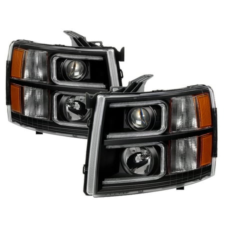 For 07-13 Chevy Silverado 1500 TD Light Bar DRL Projector Headlights (Black)