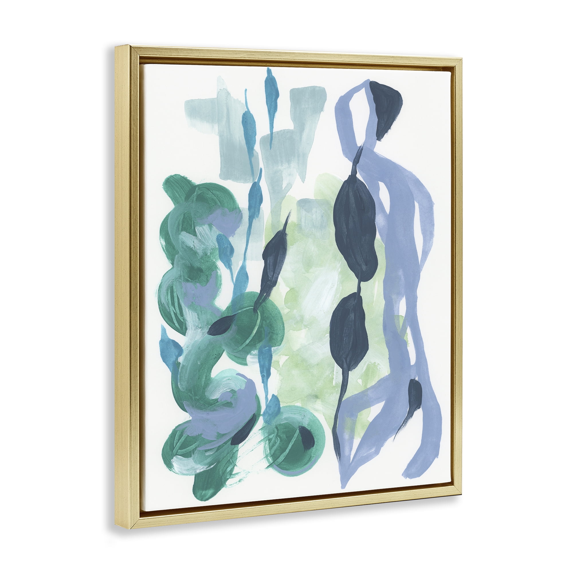 Stupell Industries Vegetative Paint Shapes Abstract Painting Gold Floater Framed Canvas Art Print Wall Art, 25 x 31