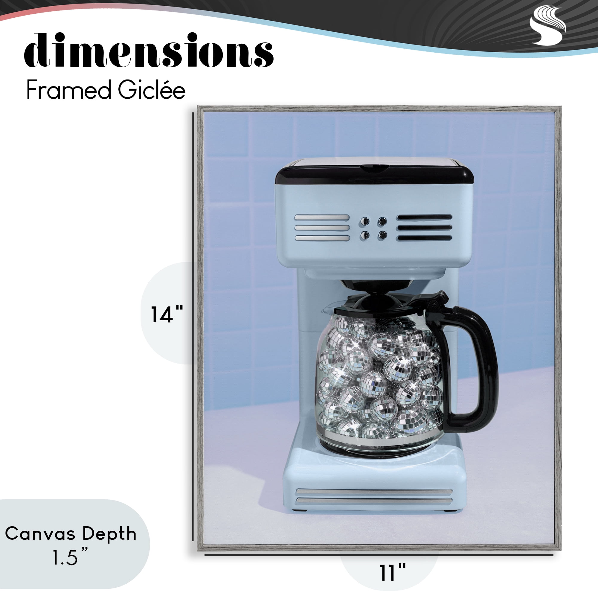 Stupell Industries Disco Coffee Maker over Blue Gray Framed Giclee Art, design by LISH Creative