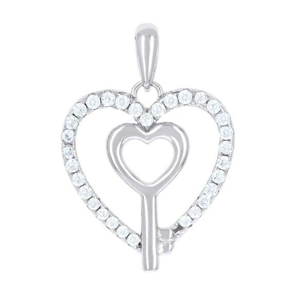 925 Sterling Silver Womens Cubic Zirconia Heart Key Charm Pendant for Women