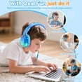 thumbnail image 3 of QearFun USB C Kids Headphones Wired with Mic, 85/94dB Safe Volume Limit, Foldable Over Ear, Tangle-Free Cord & Sharing Port, Wired On-Ear Headset for School,Tablet, Travel-Boys & Girls(blue), 3 of 7