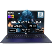 15.6" IPS FHD-Student-Laptop, Intel 6 Cores I3-1215U 16GB RAM 1TB SSD Computer with 65W Type C Backlit Keyboard Fingerprint, for Home and Business Blue