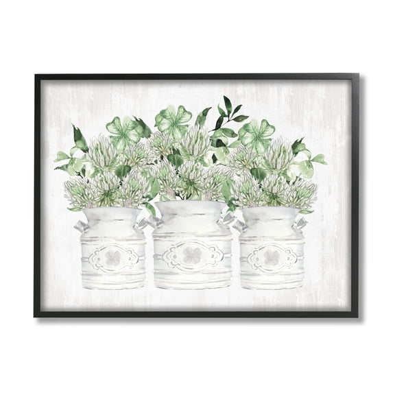 Stupell Industries Rustic Shamrock Bouquets Botanical & Floral Painting Black Framed Art Print Wall Art, 14 x 11