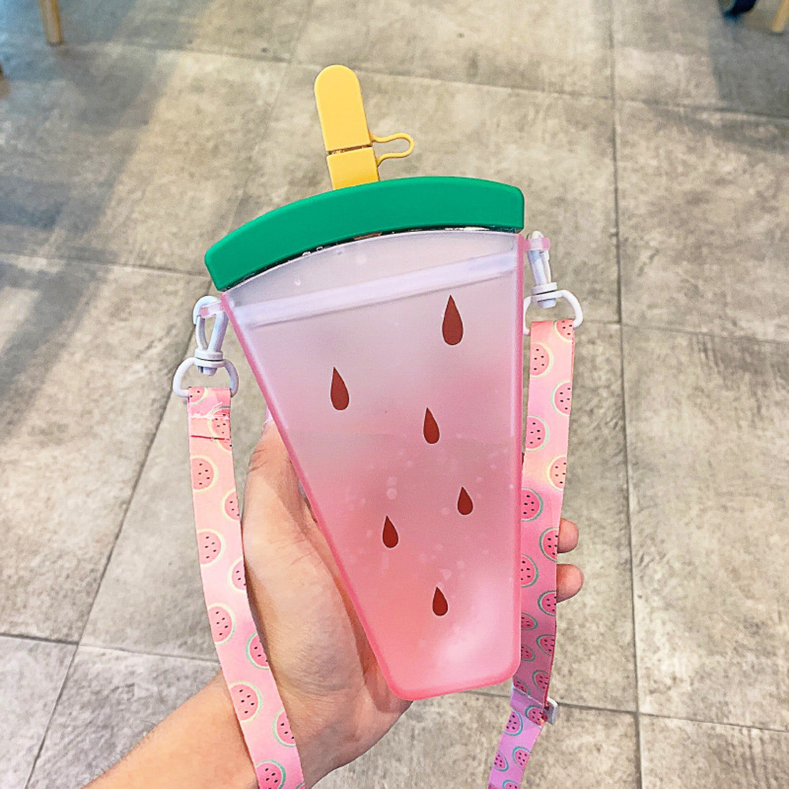 THHEIC 320ml Cute Watermelon Design Insulated Straw Water Bottle with Shoulder Strap, Portable Popsicle Cup for Gym, Office, Travel, and Outdoor Activities