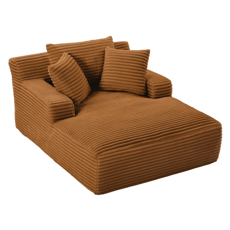 Oversized Chaise Lounge Chair Indoor, Upholstered Sofa Bed Sleeper Sofa Corduroy Cloud Couch Boneless Sofa Reading Chair with 3 Pillows for Living Room, 49.2''x66.1''