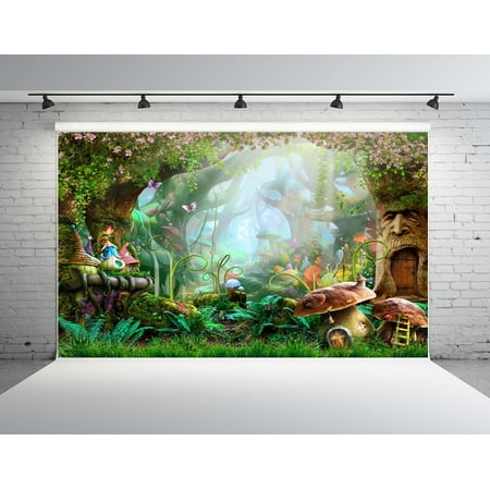 HelloDecor Polyster 7x5ft Fairy Tale Photography Backdrops Forest Photo Backdrop Mushrooms Background for (Best Lens For Child Photography)
