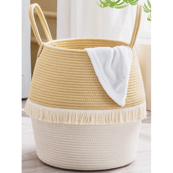 Woven Baskets for StoraLarge Cotton Rope Bask Laundry Hamper,Collapsible Laundry Basket, Blanket Basket for Organizin