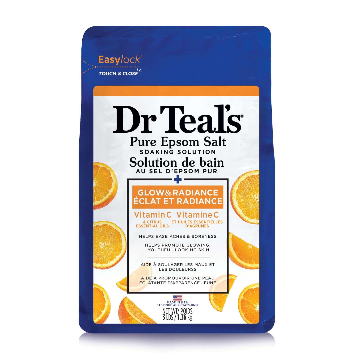 Dr Teal’s Salt Soak with Pure Epsom Salt, Glow & Radiance with Vitamin C & Citrus Essential Oils, 1.36 kg